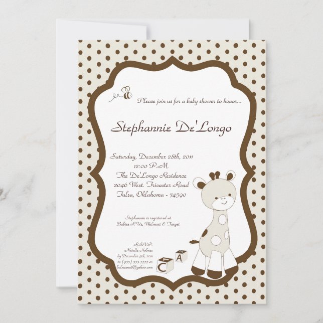 Snicker Doodle Giraffe Baby Shower-inbjudan Inbjudningar (Framsida)