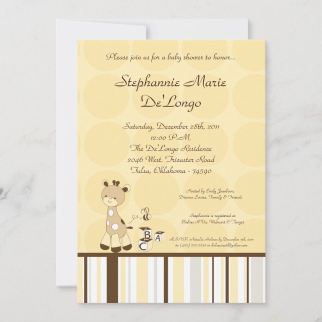Snicker Doodle Giraffe Baby Shower-inbjudan Inbjudningar (Framsida)
