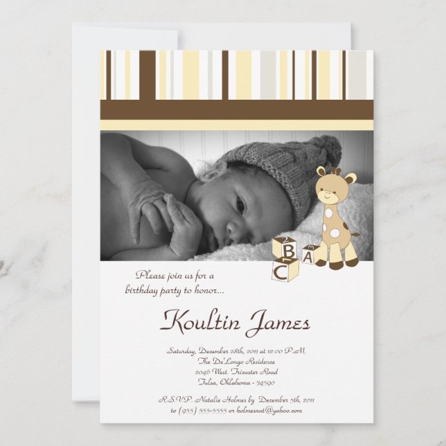Snicker Doodle Giraffe Gult Birthday Call Inbjudningar (Framsida)