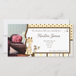 Snicker Doodle Giraffe Photo Birth Notice Meddelande