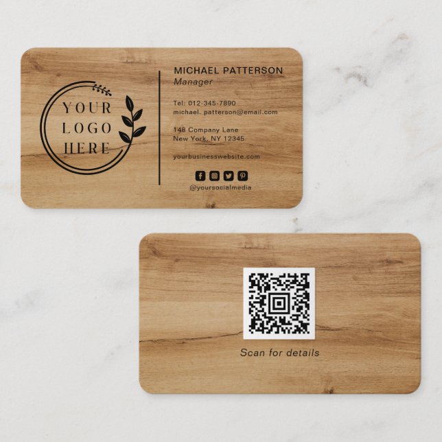 Snickeri Trä Logo Sociala Medier QR-kod Visitkort (Fram/baksida)