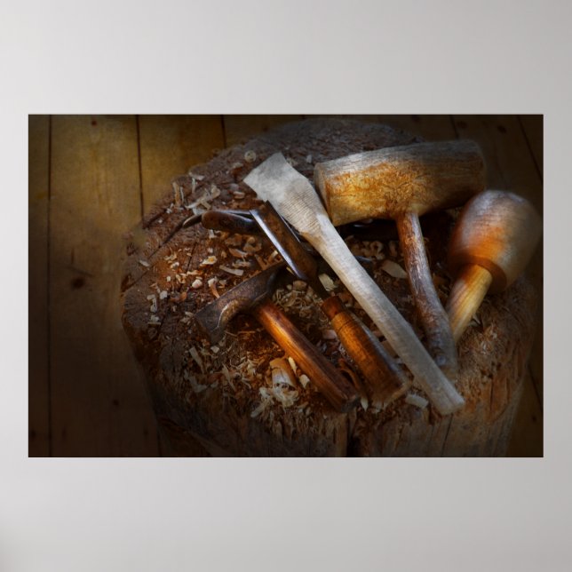 Snickeri - Verktyg - Verktyg för träsnideri Poster (Framsidan)