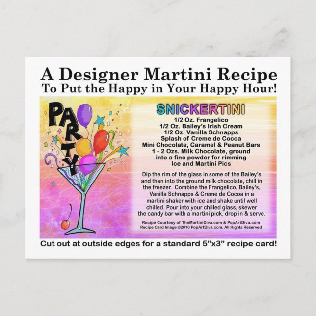 Snickertini Candy Martini Recept Card Vykort (Framsida)
