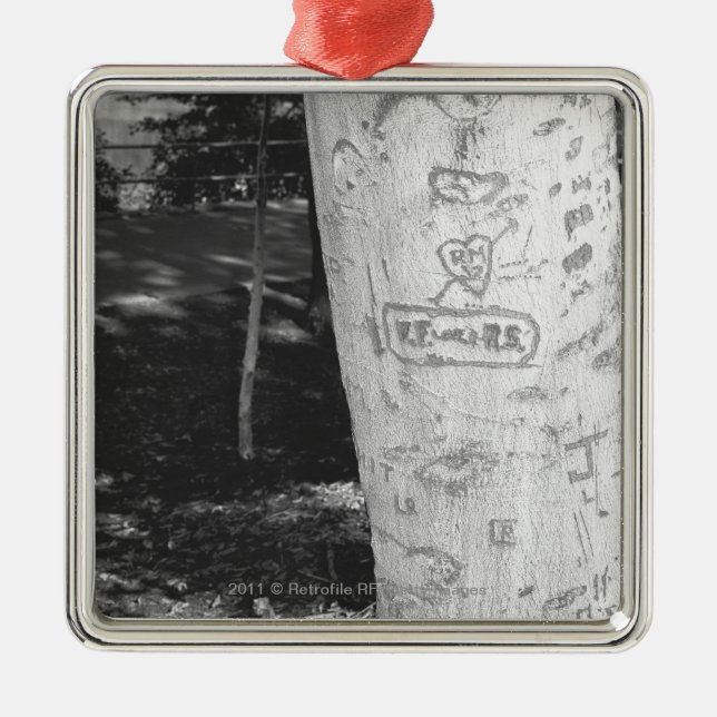 Snida på björkträdstammen B&W Julgransprydnad Metall (Framsidan)