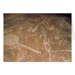 Sniden petroglyph som visar figurer hälsningskort