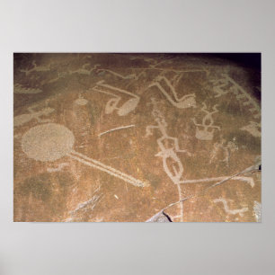 Sniden petroglyph som visar figurer poster
