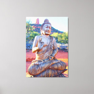 Sniden wood sittande Buddha staty Canvastryck