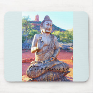 Sniden wood sittande Buddha staty Musmatta