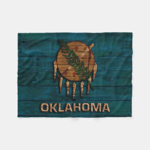 Snidit trä för Oklahoma statlig flaggavintage Fleecefilt