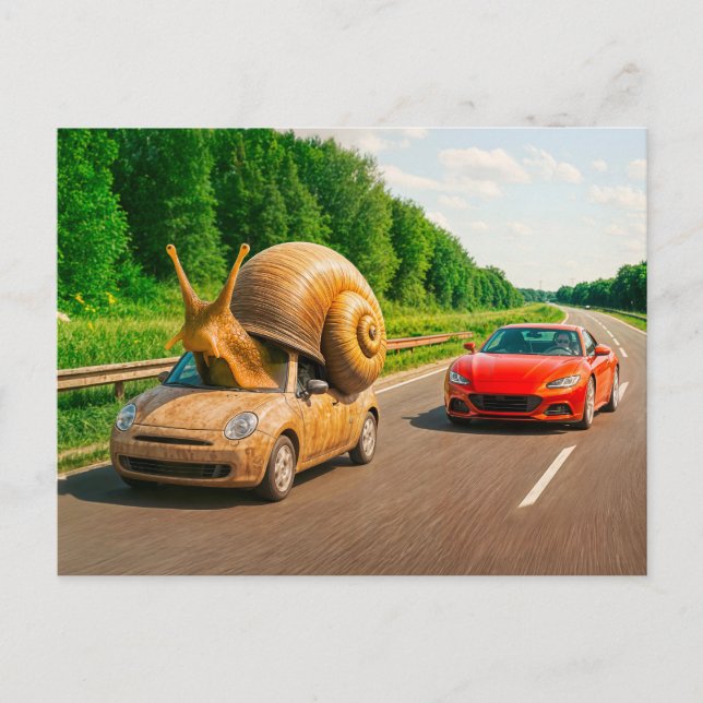 Snigel Car Crawling på Land Road Helg Vykort (Framsida)