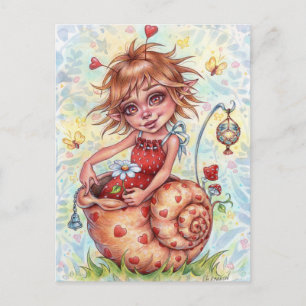 Snigel Elfling vycard Cute Fairy Hearts Fantasy Vykort