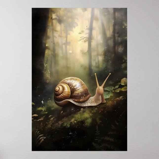 Snigel i höstskogsutskrift, Moss Fern Woodland Poster (Framsidan)