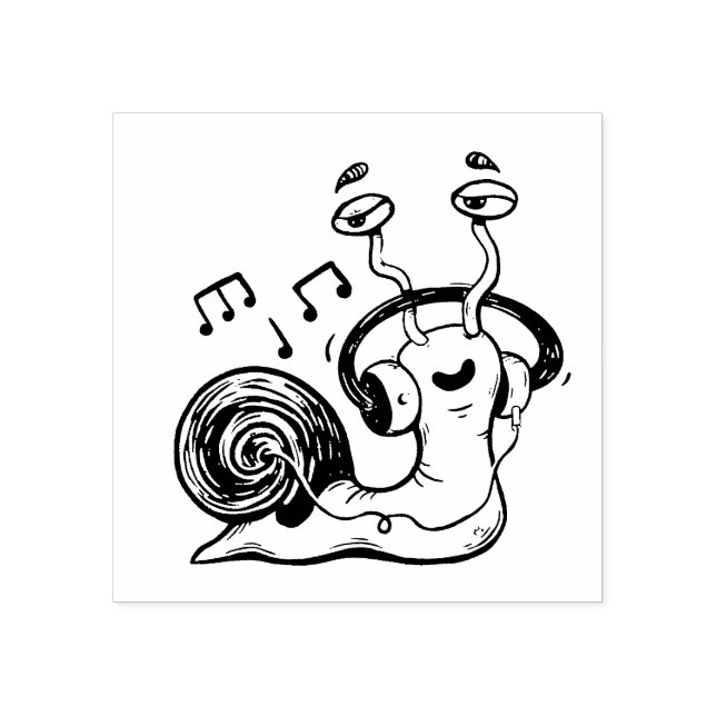 Snigel lyssnar på Music Wood Art Frimärke Stämpel (Tryck)