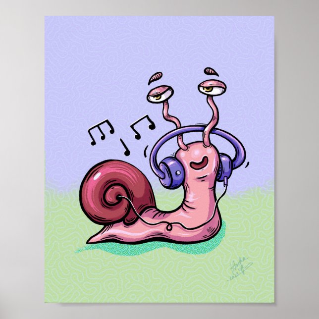Snigel lyssnar på musik poster (Framsidan)