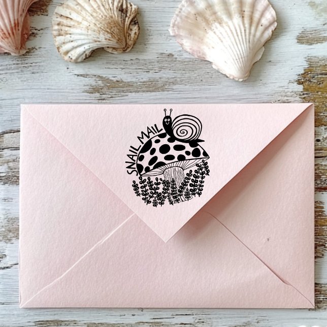 SNIGEL MAIL Cute Snigel på Mushroom ANPASSNINGSBAR Självfärgande Stämpel (SNAIL MAIL Cute Snail on Mushroom CUSTOM Self-inking Stamp
)