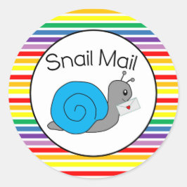 Snigel Mail Sticker - regnbåge rand!! Runt Klistermärke