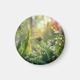 Snigel med dagg i gräs magnet