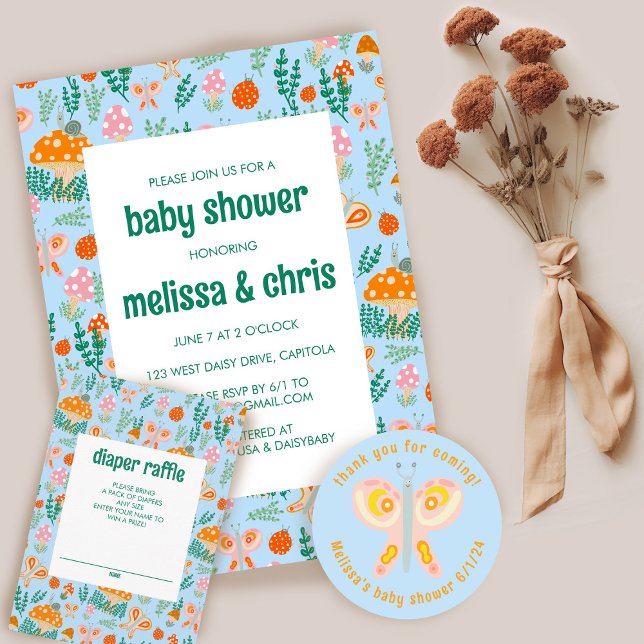 Snigel Mushroom Cute Adsible ANPASSNINGSBAR BABY S Inbjudningar (Snail Mushroom Cute Adorable CUSTOM BABY SHOWER Invitation
)