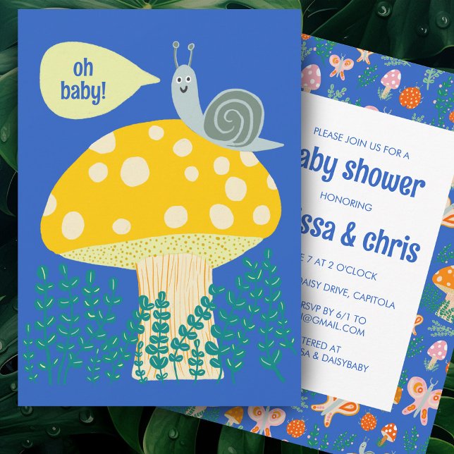 Snigel Mushroom Cute Adsible ANPASSNINGSBAR BABY S Inbjudningar (Snail Mushroom Cute Adorable CUSTOM BABY SHOWER Invitation
)