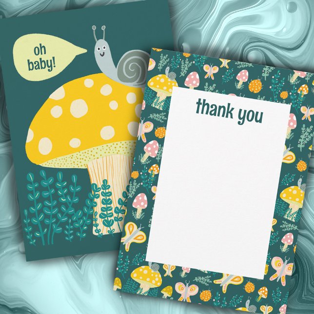 Snigel Mushroom Cute Adsible ANPASSNINGSBAR BABY S Tack Kort (Snail Mushroom Cute Adorable CUSTOM BABY SHOWER Thank You Card
)