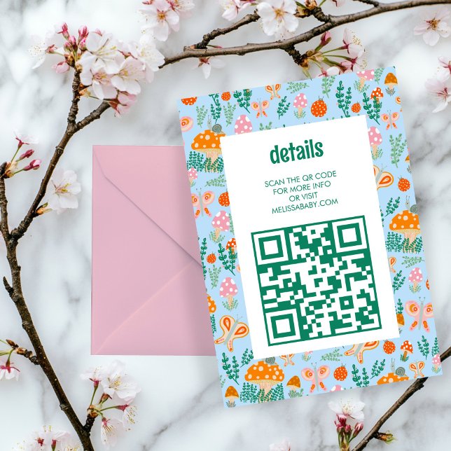 Snigel Mushroom Cute Adsible QR CODE BABY SHOWER Tilläggskort (Snail Mushroom Cute Adorable QR CODE BABY SHOWER Enclosure Card
)