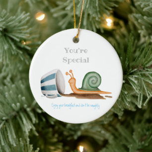 Snigel och stripe kopp julgransprydnad keramik