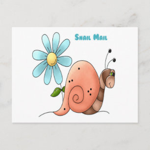 snigel-post med blå blomma vykort