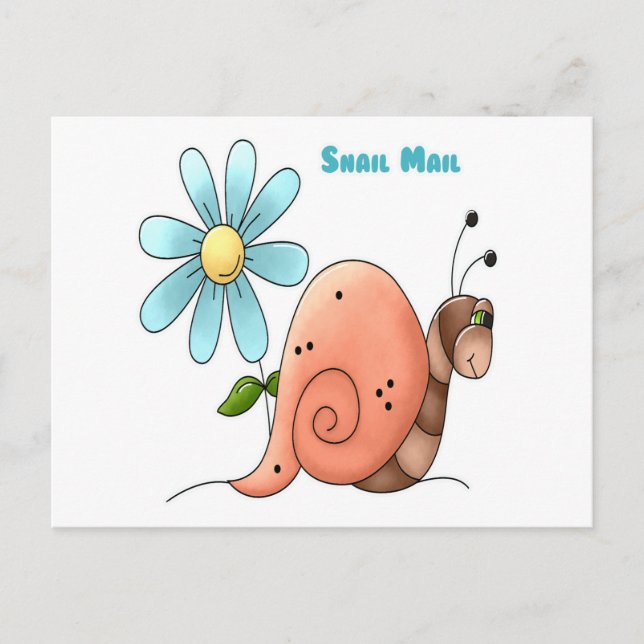 snigel-post med blå blomma vykort (Framsida)