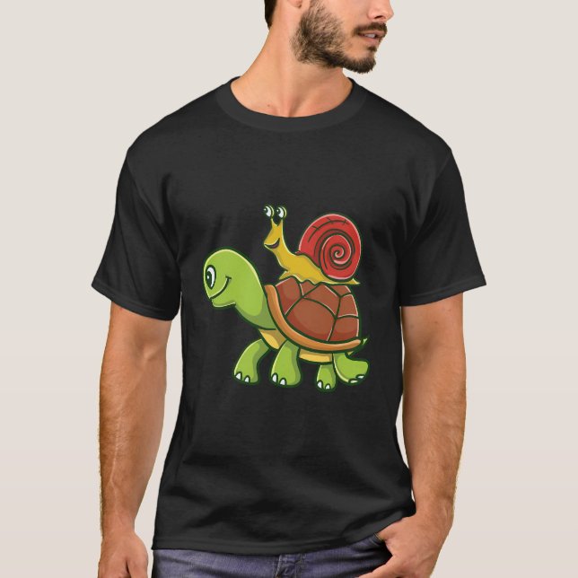 Snigel Riding A Turtle Älskare Gift T Shirt (Framsida)