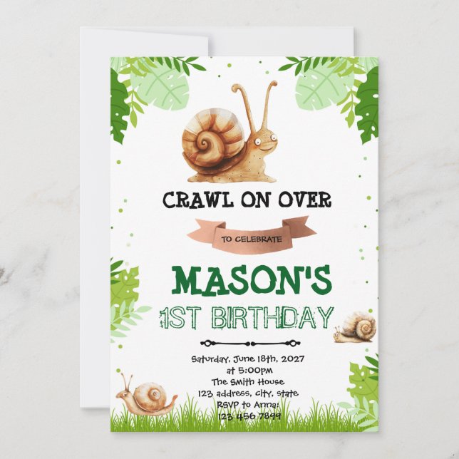 Snigelbjudan till födelsedagsfest inbjudningar (Framsida)