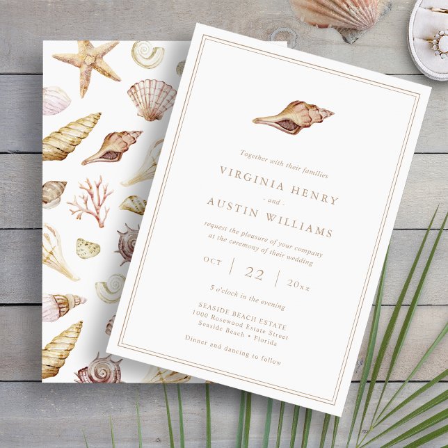 Snigelskal Bröllop Inbjudningar (Modern Minimalist Seashell Watercolor Wedding Invitation by Painted Paperie
)