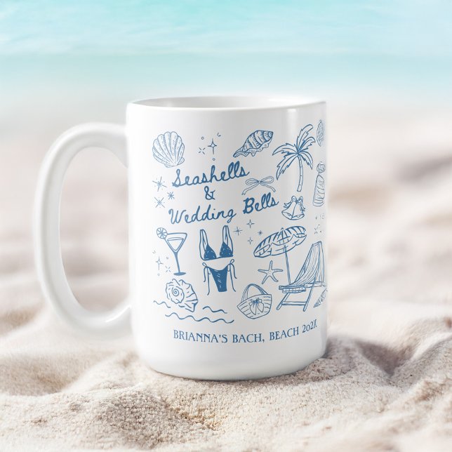 Snigelskal bröllopsklockor brudtärnsgåvor anpassad kaffemugg (Seashells wedding bells beach seaside bachelorette party bridesmaids gifts custom coffee mug)