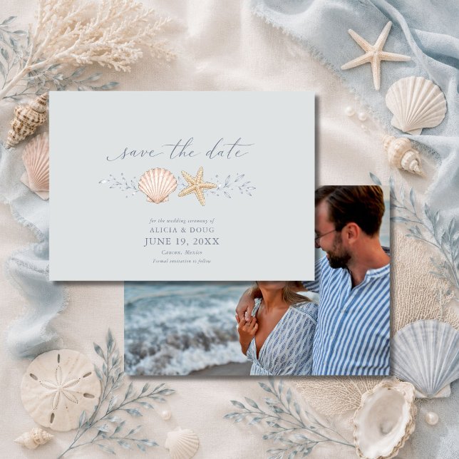 Snigelskal Bröllopsklockor Foto Spara Datumet (Seashells Wedding Bells Photo Save The Date)