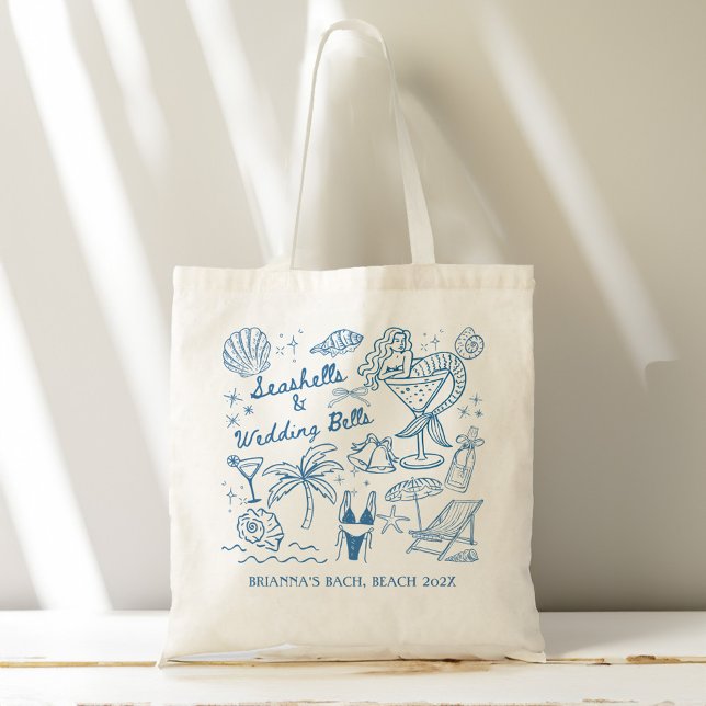 Snigelskal bröllopsklockor havsfrus brudtärnsgåvor tygkasse (Seashells wedding bells mermaid bachelorette party personalized bridesmaids gifts custom tote bag)