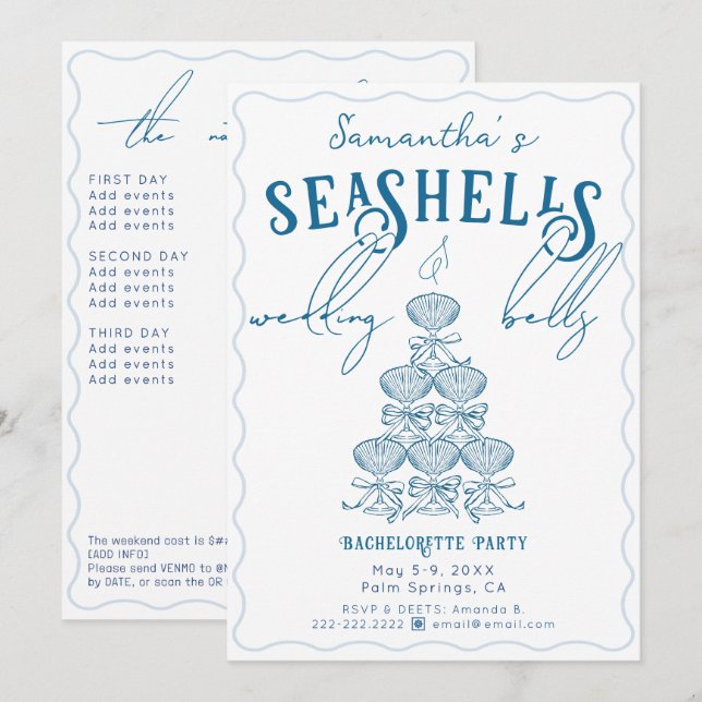 Snigelskal & Bröllopsklockor Vit Sjungmöfest Inbjudningar (Fram/baksida)