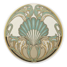 Snigelskal Grön Kräm & Guld Art Deco Nouveau Skal