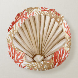 Snigelskal Korall Orange Beige Rund Kudde