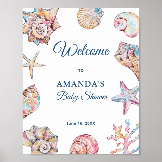Snigelskal Kust Baby Shower Välkommen  Poster (Framsidan)