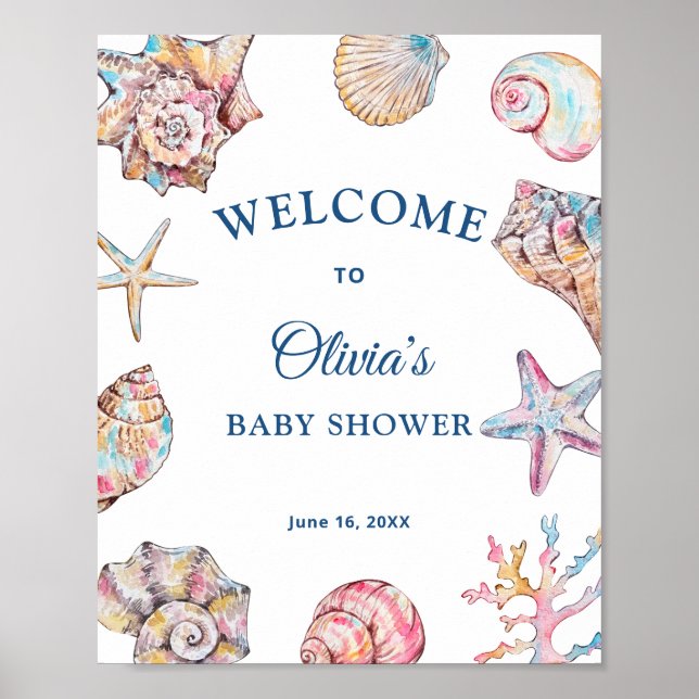 Snigelskal Kusttema Babyshower Välkommen  Poster (Framsidan)