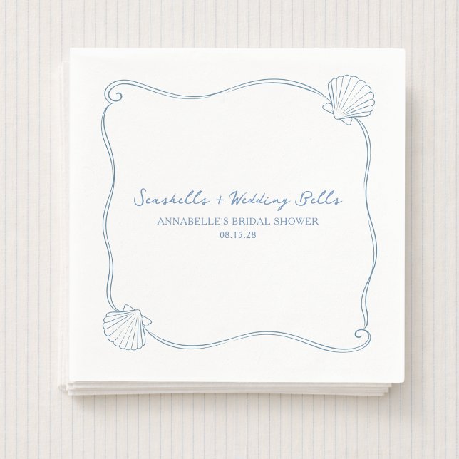 Snigelskal och bröllopsklockor Kustbröllopsdusch Pappersservett (Skapare uppladdad)