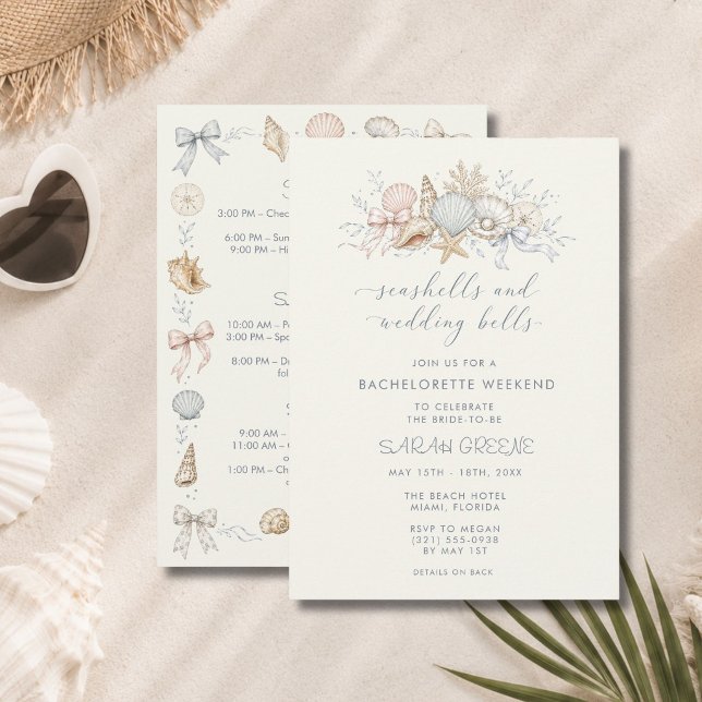 Snigelskal och bröllopsklockor Möhippa Weekend  Inbjudningar (Seashells and Wedding Bells Bachelorette Weekend Invitation)