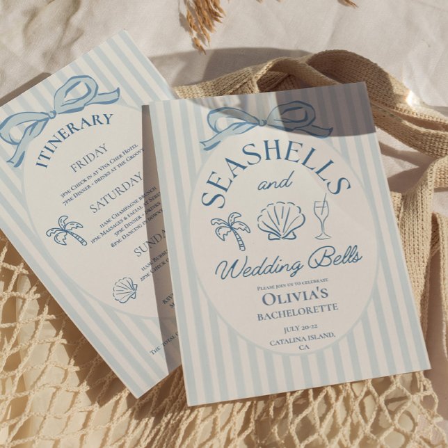 Snigelskal och bröllopsklockor Systerfest Itinerar Inbjudningar (seashells and wedding bells bachelorette invitations)