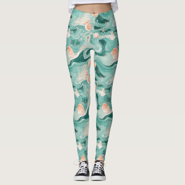 Snigelskal och havsvågor Mönster (6) Leggings (Framsida)