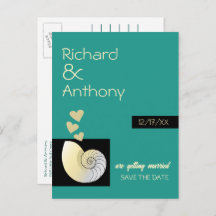 Snigelskal och hjärtan, strandbröllop Spara datume