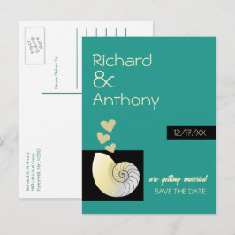 Snigelskal och hjärtan, strandbröllop Spara datume Meddelande Vykort