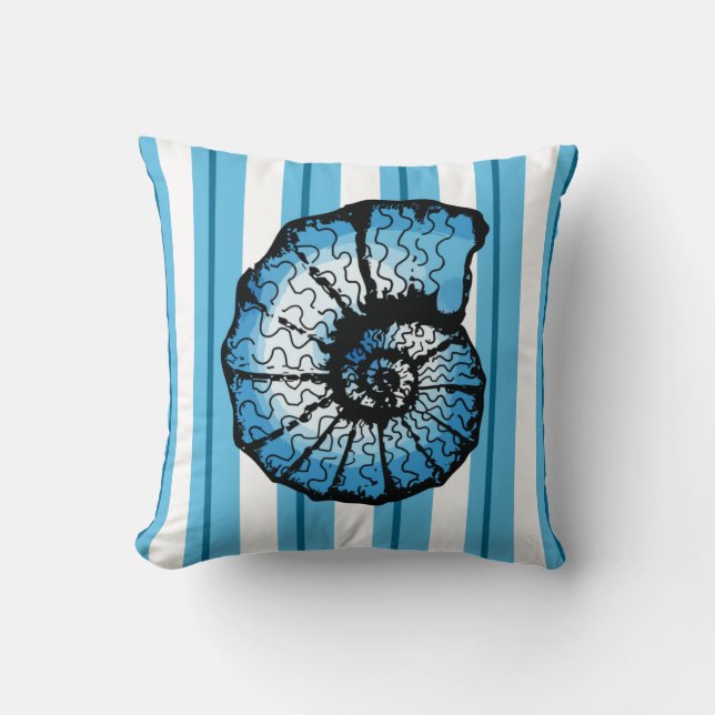 Snigelskal och Ränder i Havets Färger Kudde (Framsida)