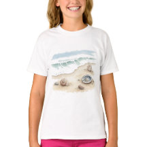 Snigelskal & Sand Akvarell Strand Tote flicka T-Sh