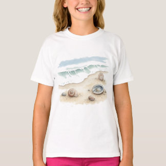 Snigelskal & Sand Akvarell Strand Tote flicka T-Sh T Shirt