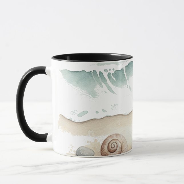 Snigelskal & Sand – Akvarell Strand Tote-Mugg Mugg (Vänster)