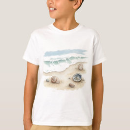 Snigelskal & Sand Vattenfärg Strand Tote pojk T-Sh T Shirt